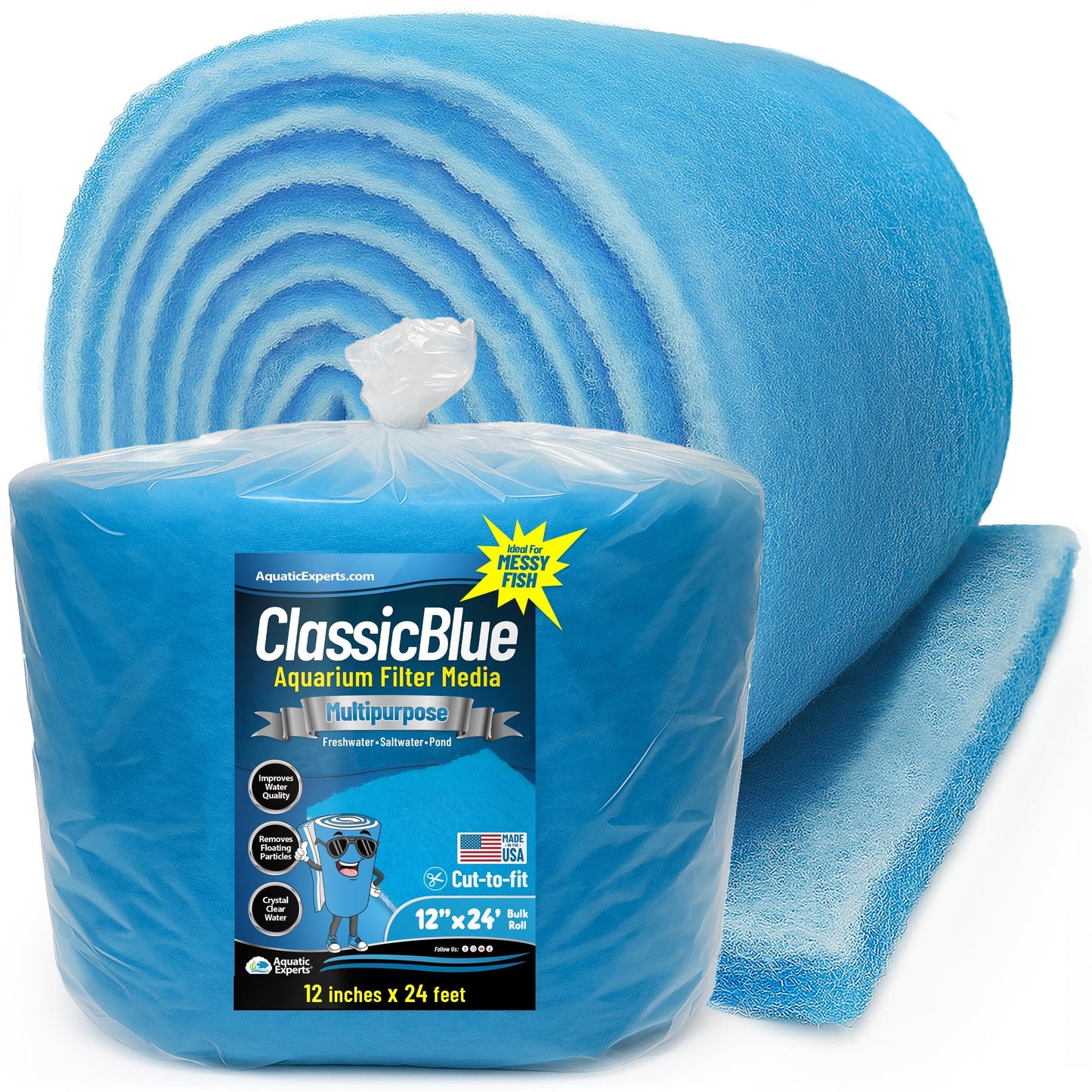 ClassicBlue Aquarium Filter Pad Roll Blue White Bonded Cut to Fit Bulk | Aquatic Experts