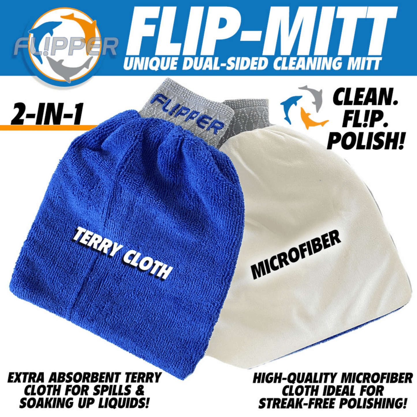 Flipper 2-in-1 Microfiber Aquarium Cleaning Mitt 2 Pack