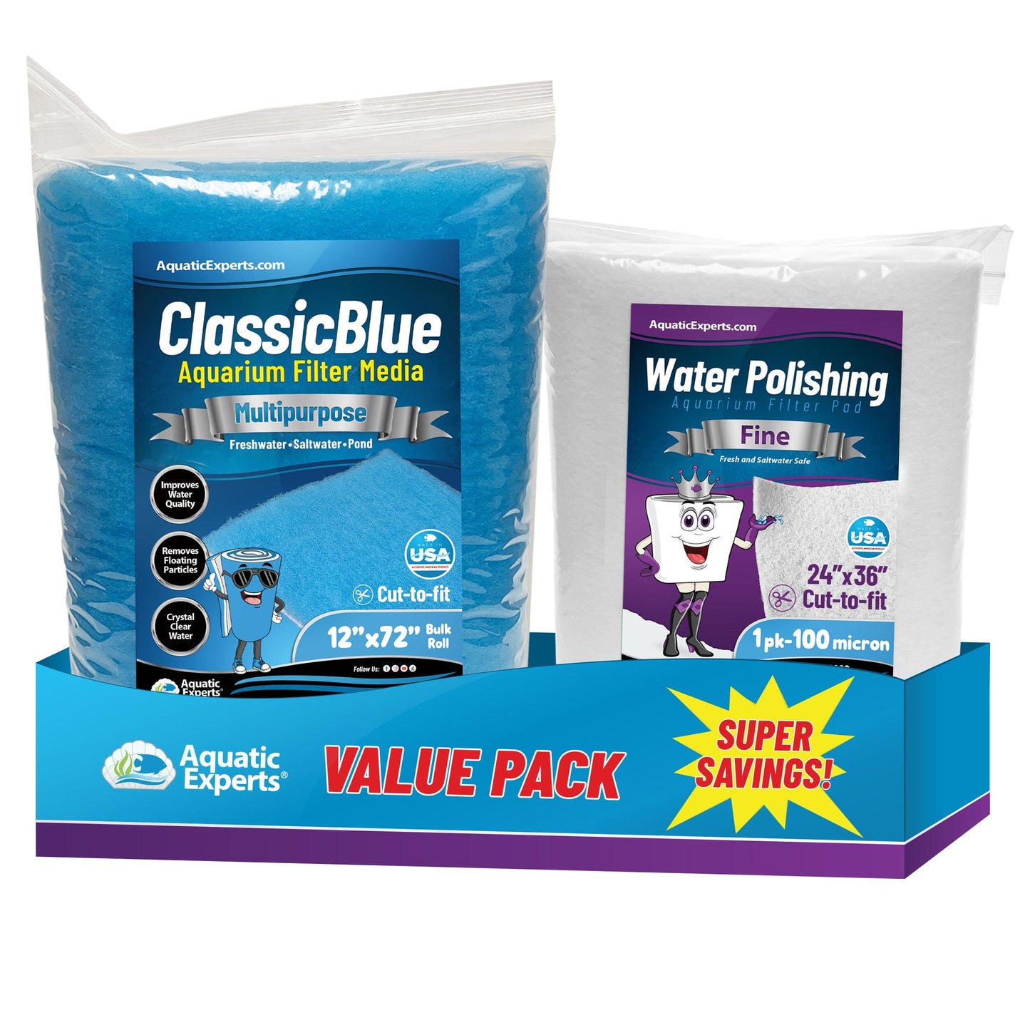 ClassicBlue Aquarium Filter Pad Roll Blue White Bonded Cut to Fit Bulk | Aquatic Experts