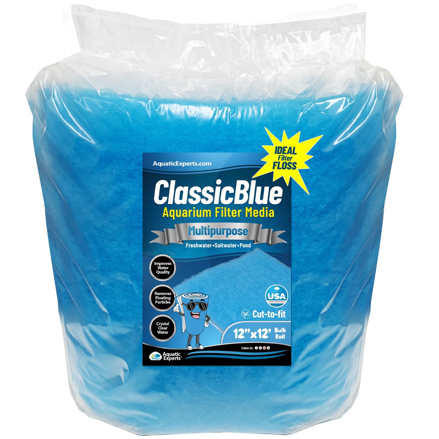 ClassicBlue Aquarium Filter Pad Roll Blue White Bonded Cut to Fit Bulk | Aquatic Experts