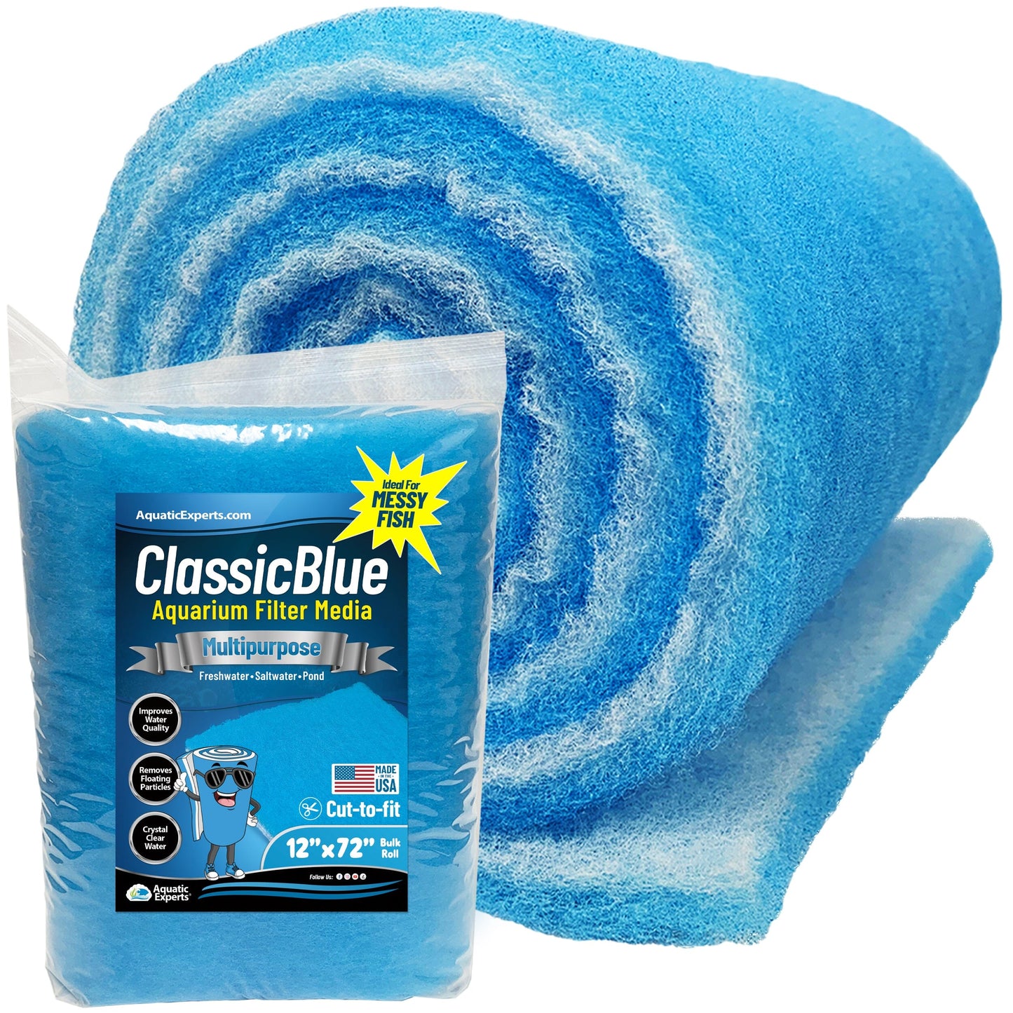 ClassicBlue Aquarium Filter Pad Roll Blue White Bonded Cut to Fit Bulk | Aquatic Experts