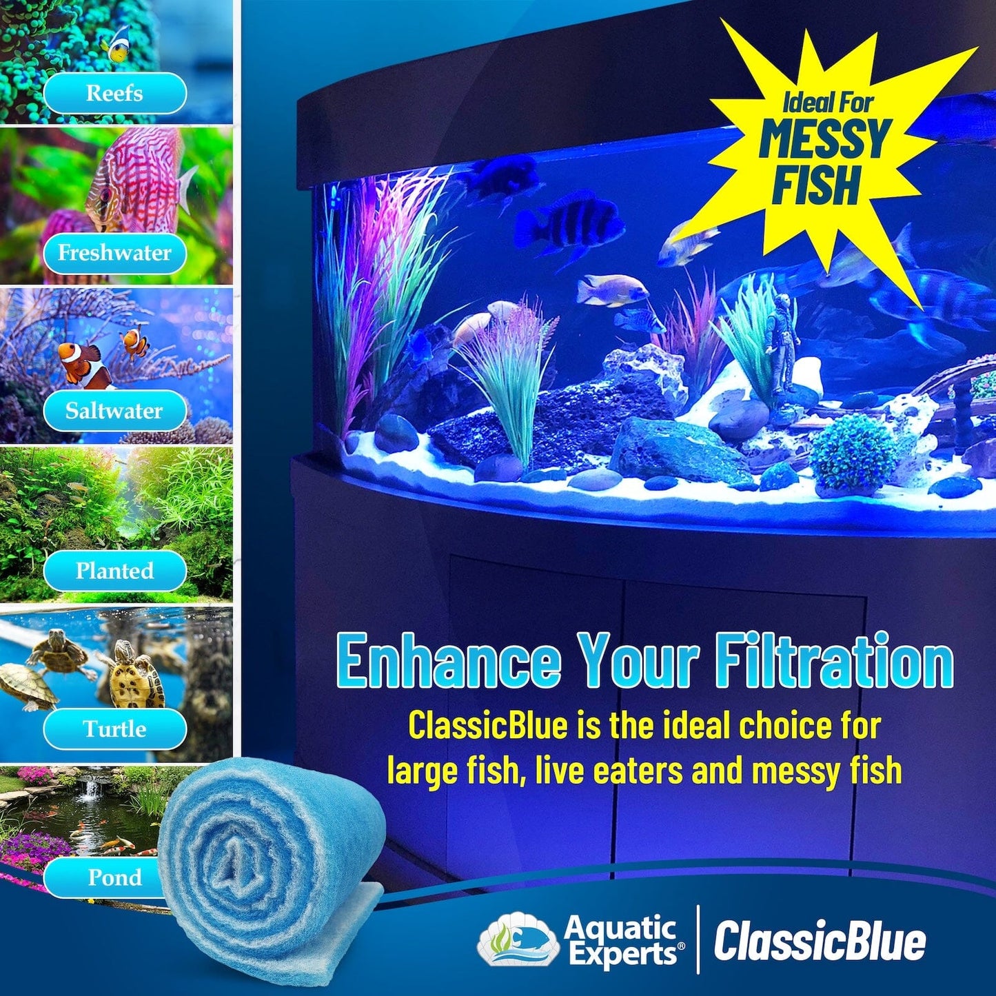 ClassicBlue Aquarium Filter Pad Roll Blue White Bonded Cut to Fit Bulk | Aquatic Experts